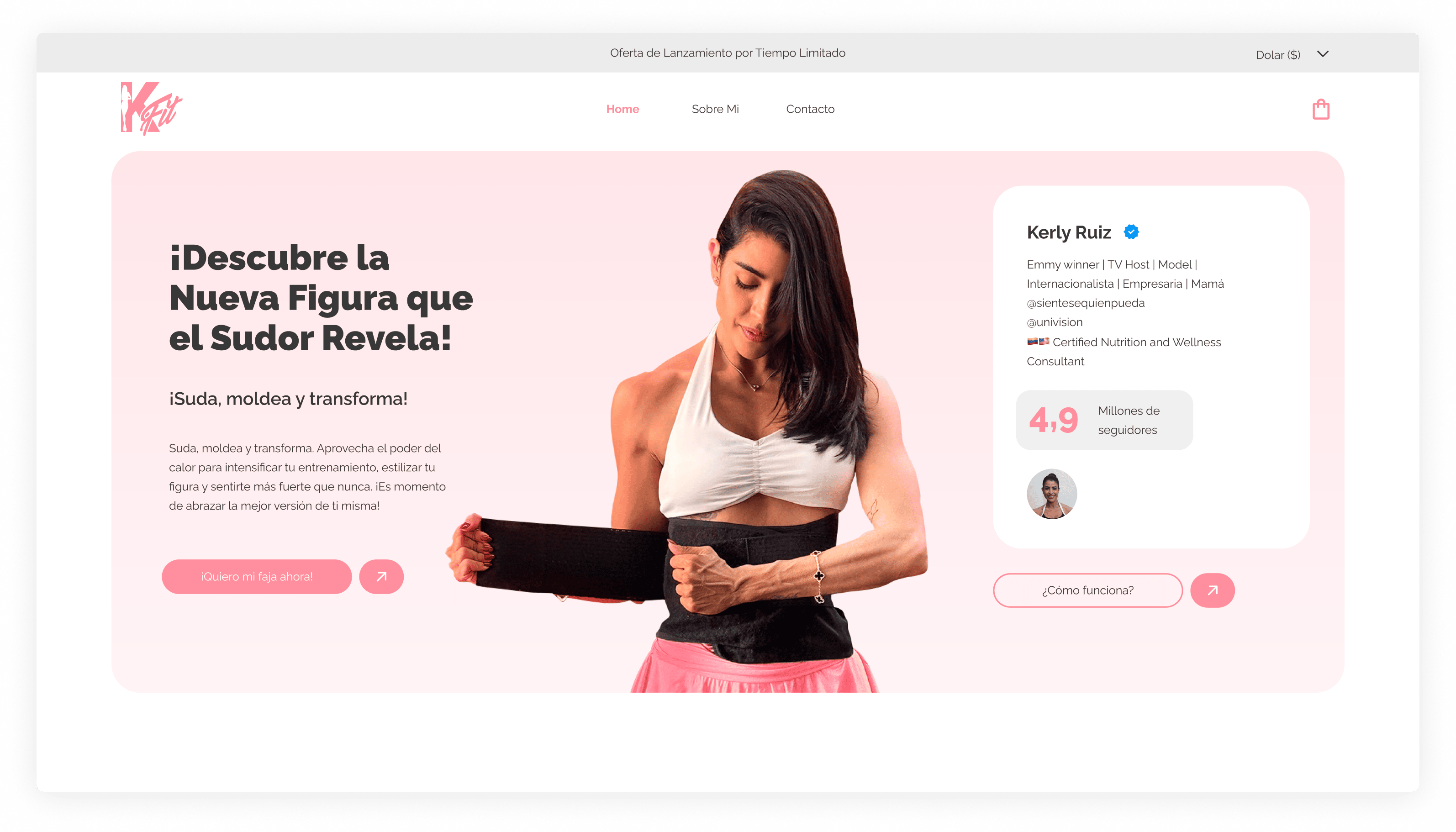 Desarrollo shopify homepage Kerly Ruiz entrenadora personal con programación responsive